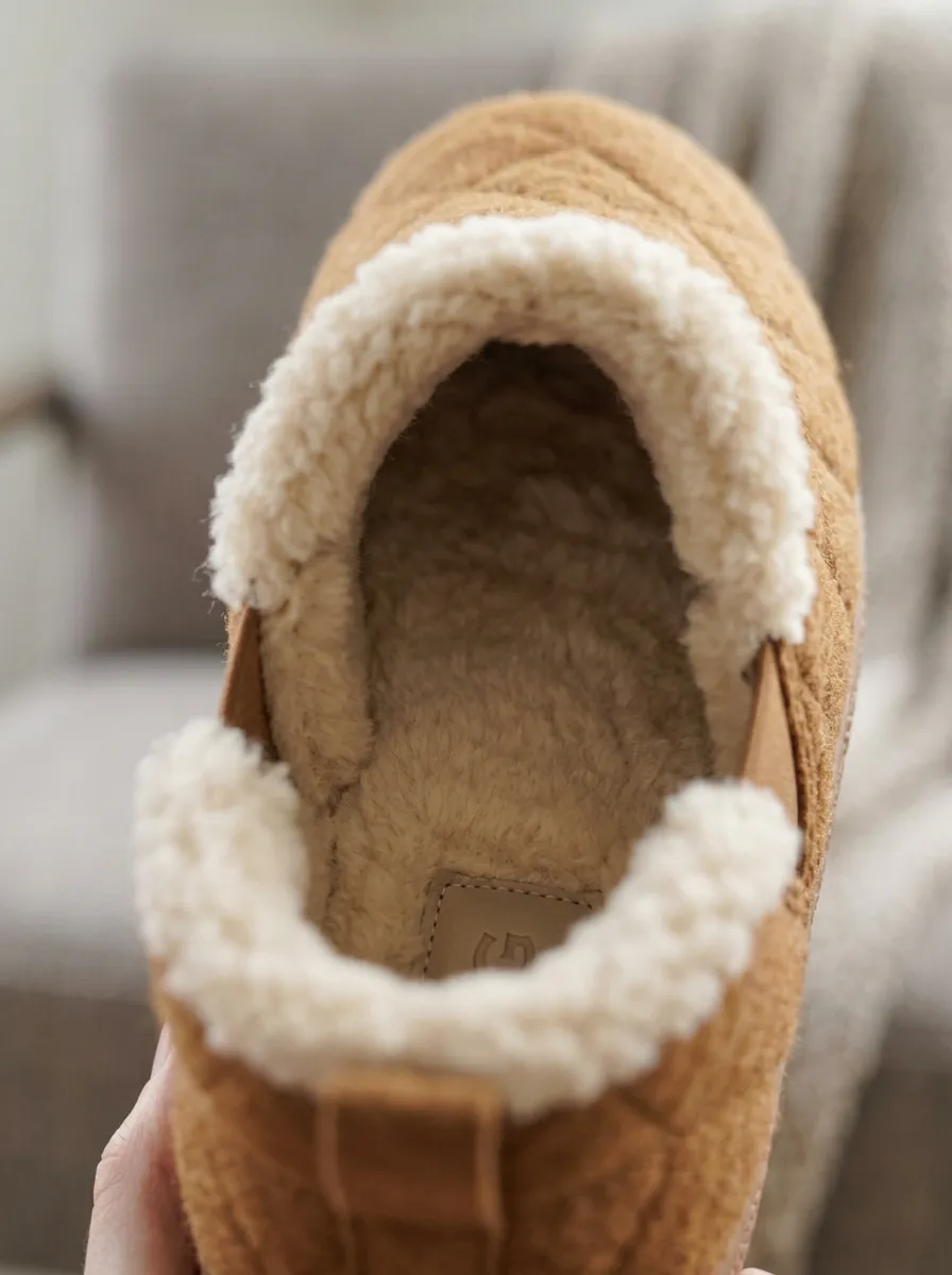 Women's Cozy Home Quilted Brown Fleece Lined Wool Slippers