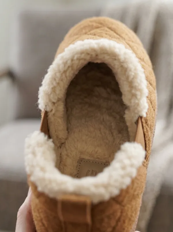 Women's Cozy Home Quilted Brown Fleece Lined Wool Slippers
