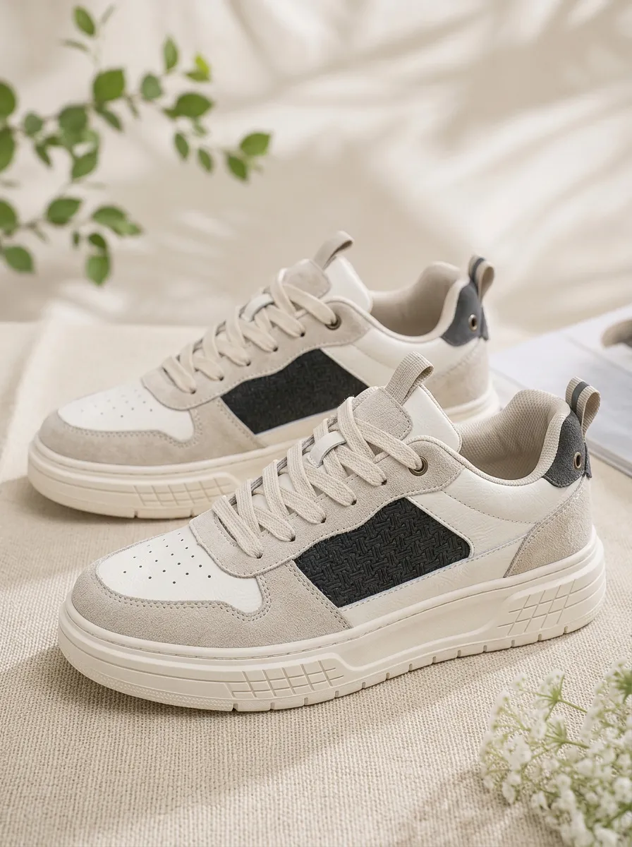 Men's Casual Minimalist Woven Patchwork Patterned Skate Shoes