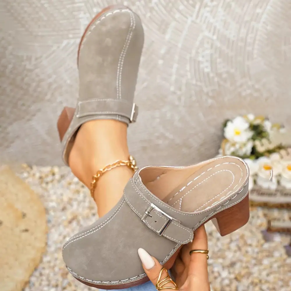 Textured Round Toe Block Heel Sandals