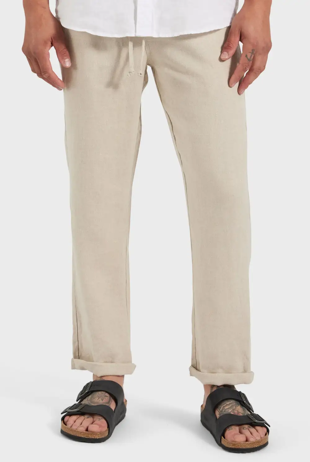Solid Color Linen Tapered Trousers