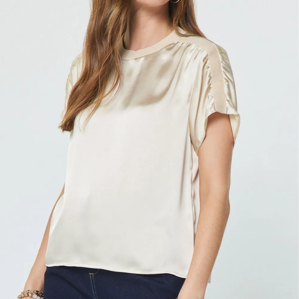 Textured Contrast Hem Silk Top