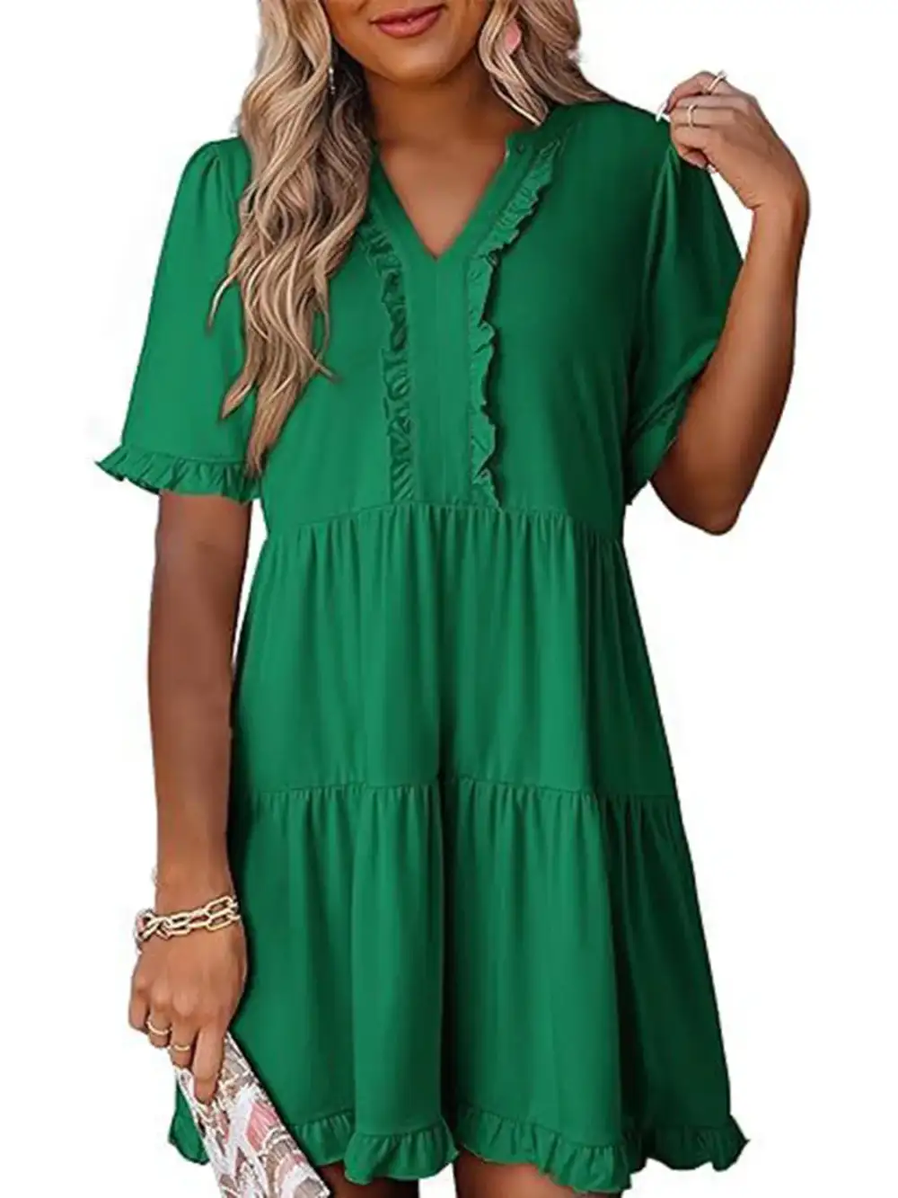 Short Sleeve Tiered Mini Dress