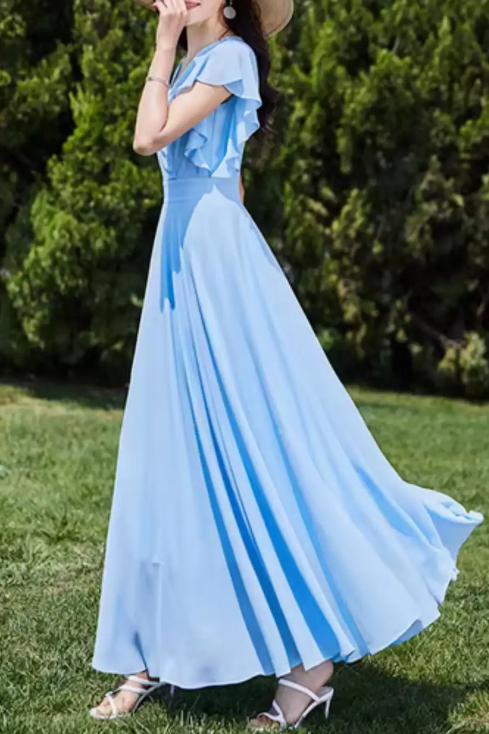 Refined Chiffon A Line Swing Maxi Dress
