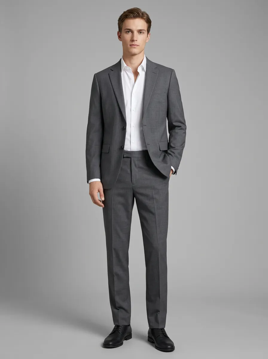 Men's Notched Lapel Business Formal Grey Solid Color Tailored Suit Set