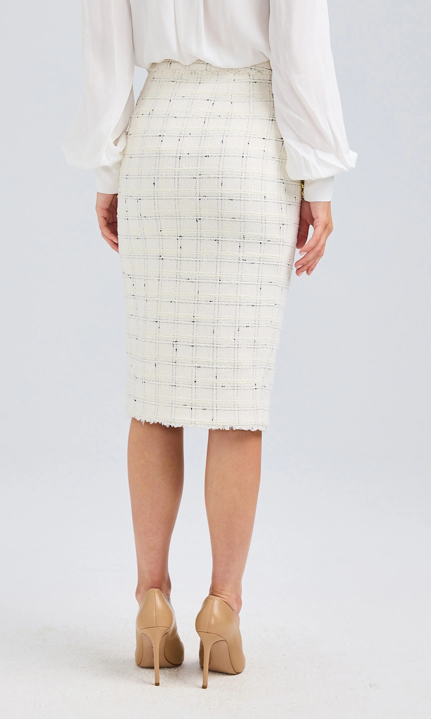 White Windowpane Tweed Skirt