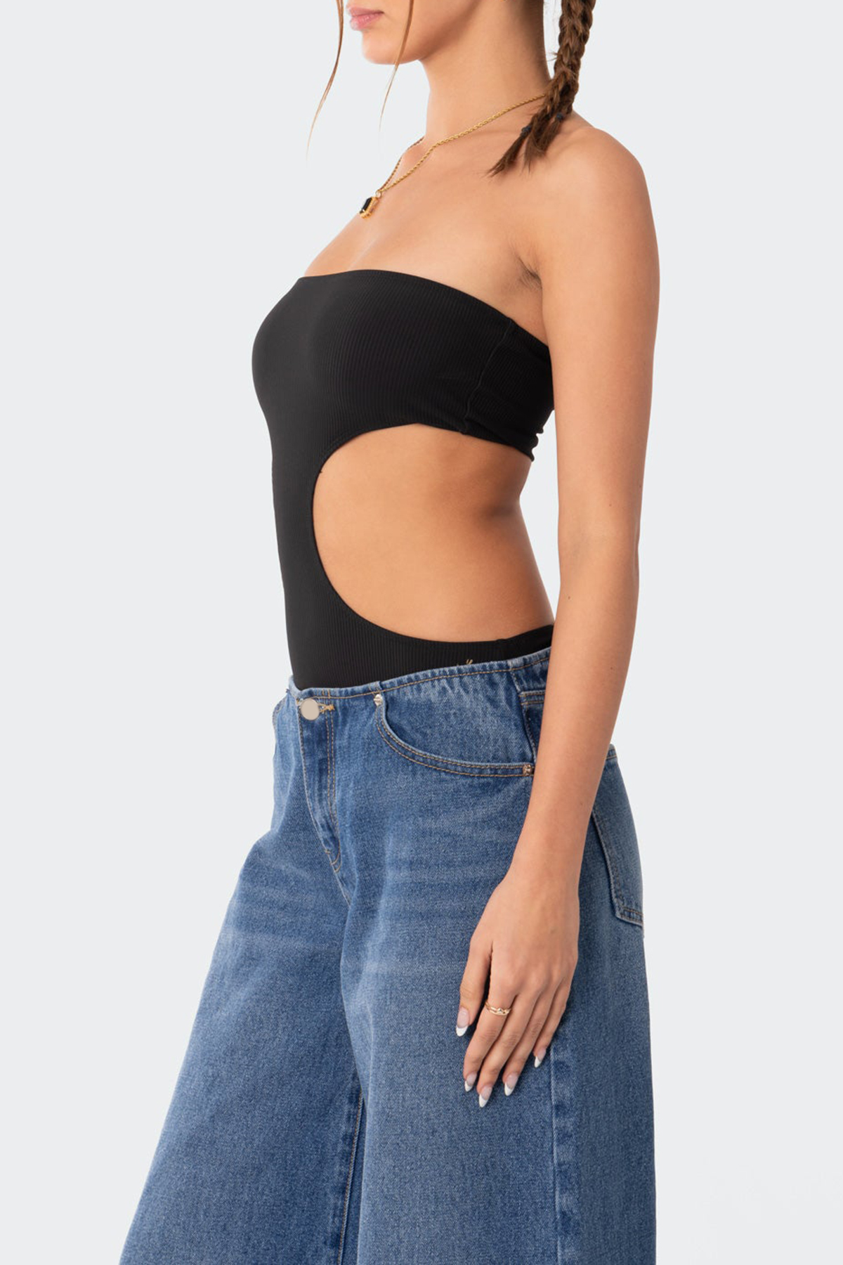 Ribbed Cut Out Bodysuit White