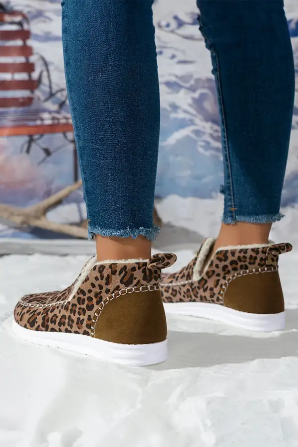 Leopard Fleece Lined Snow Boots
