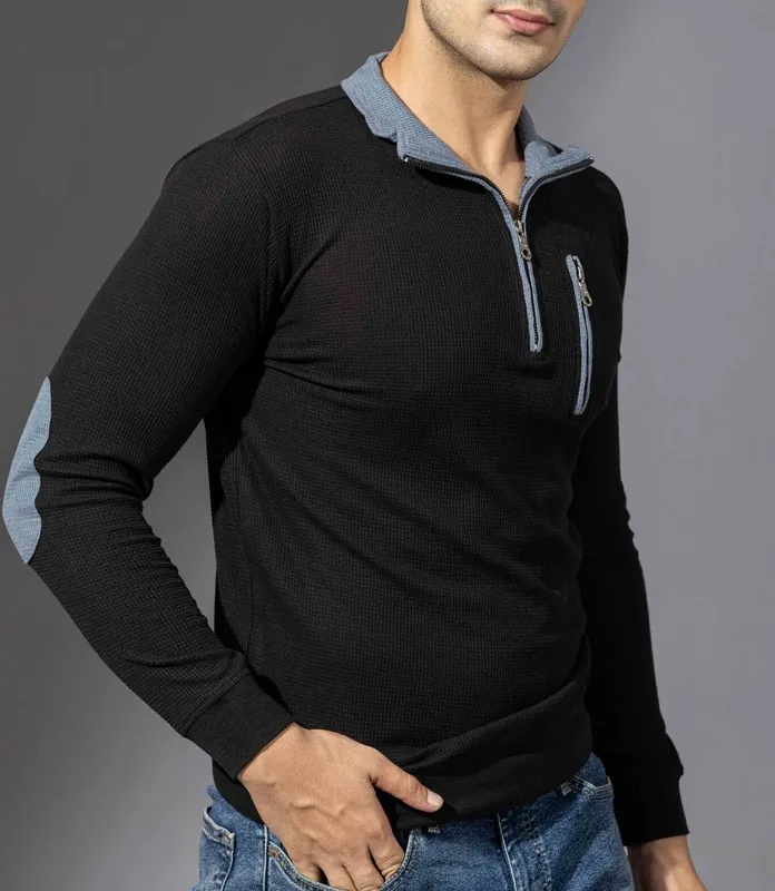 Black Button-Placket Long Sleeve Casual Shirt
