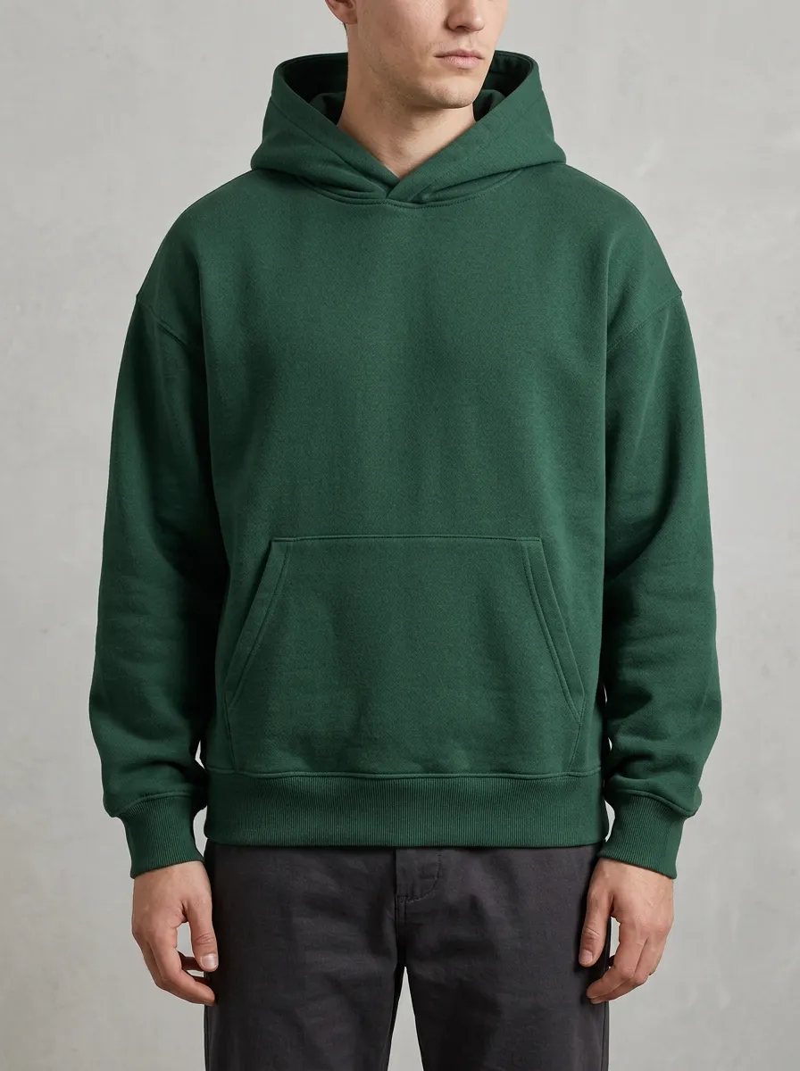 Men's Forest Green Minimalist Solid Color Hoodie