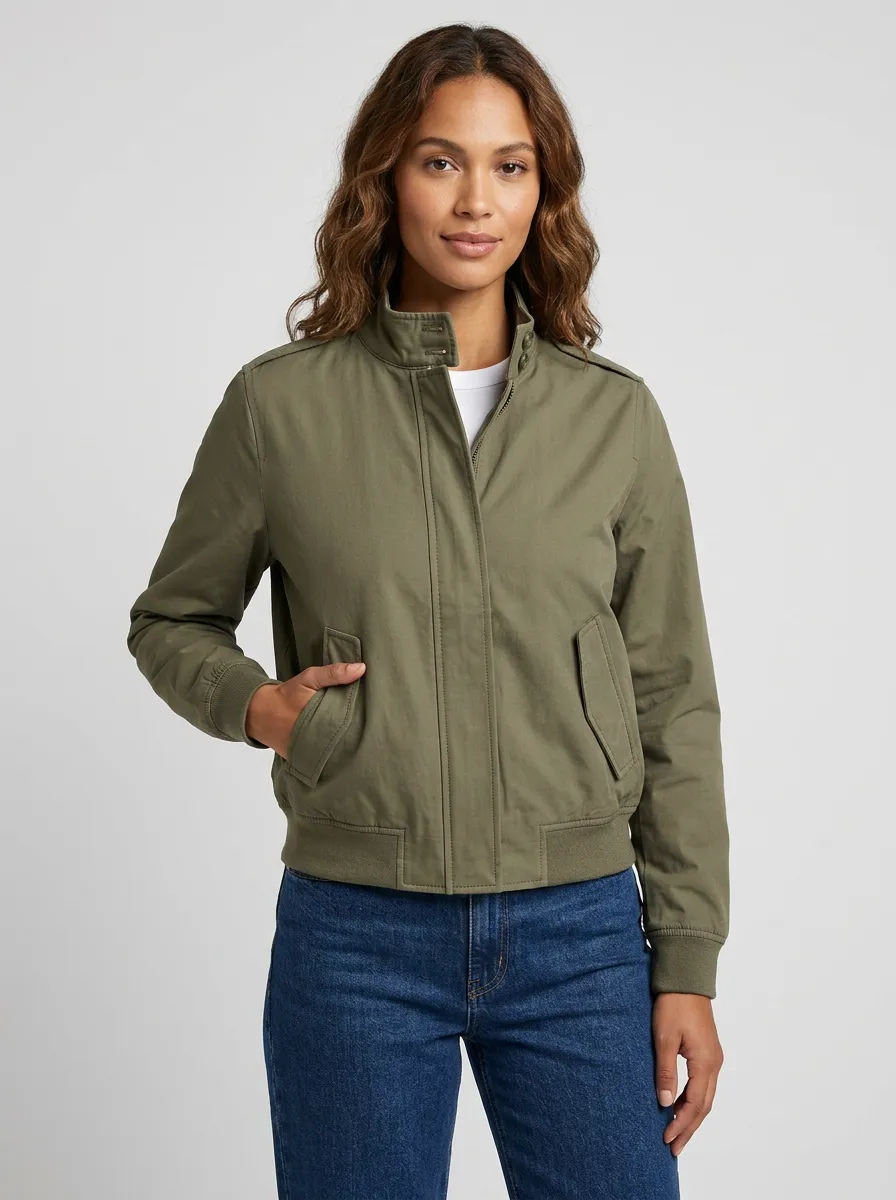 Women's Military Style Olive Green Solid Printed Jacket