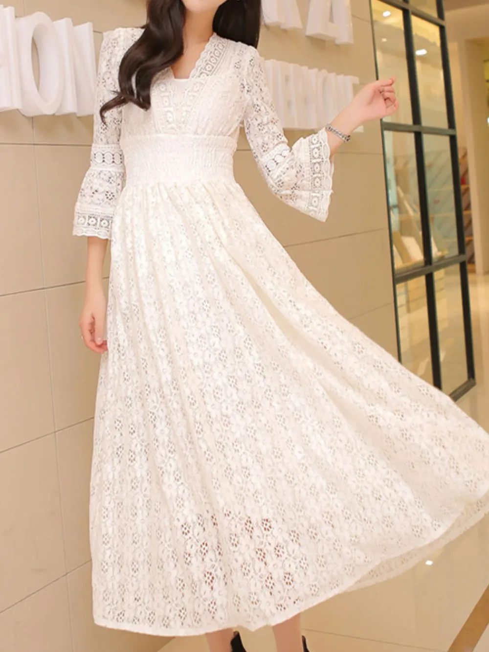 Comfort Fit Lace Midi Dress