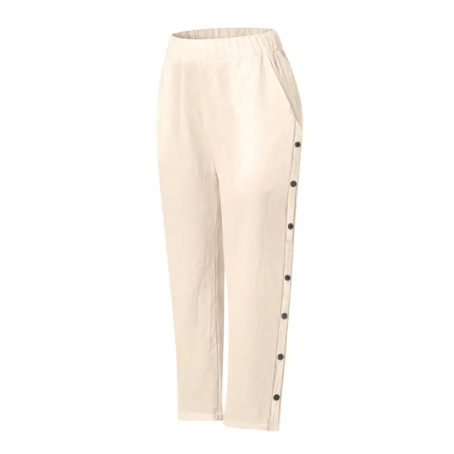 Full Size Side Decor Button Casual Wide Leg Pants Plus Size
