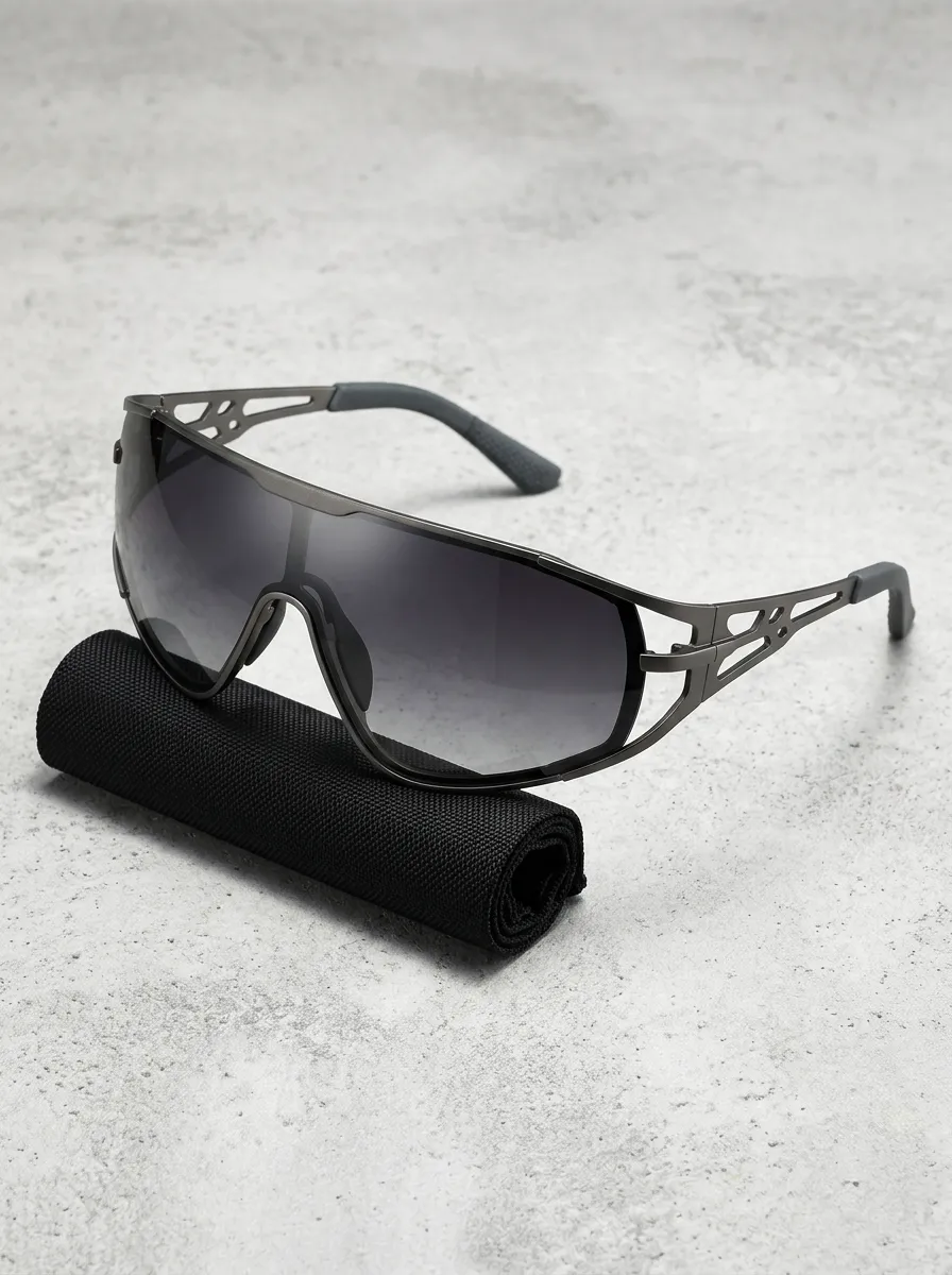 Men's Sporty Cyberpunk Shield Frame Printed Sunglasses
