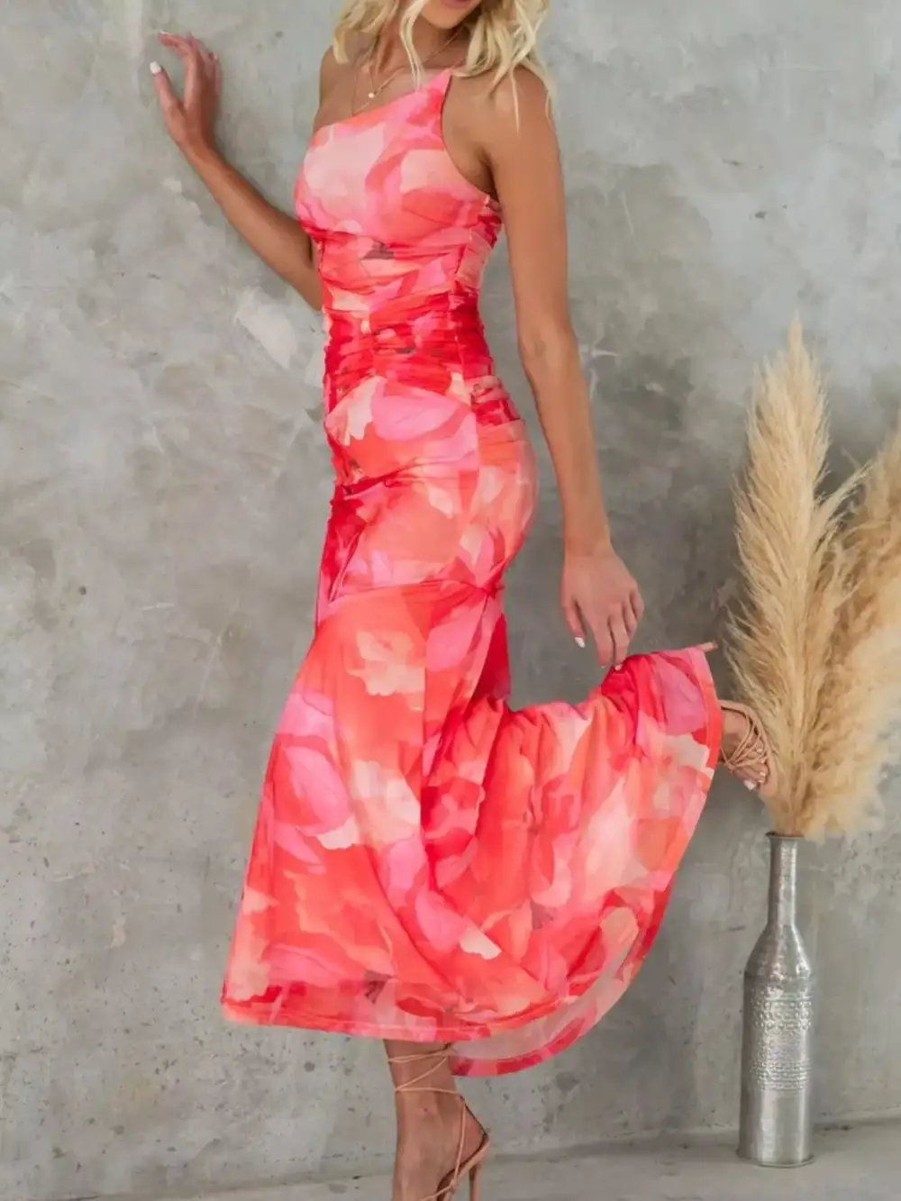 Floral Printed Ruched Maxi Dress