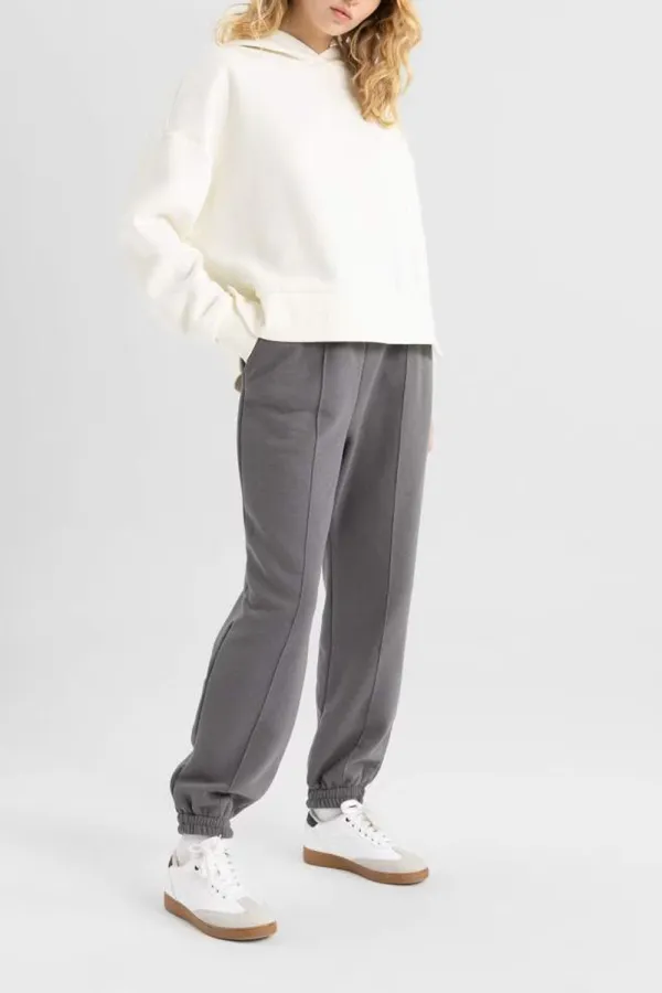 Elastic Waist Solid Trousers