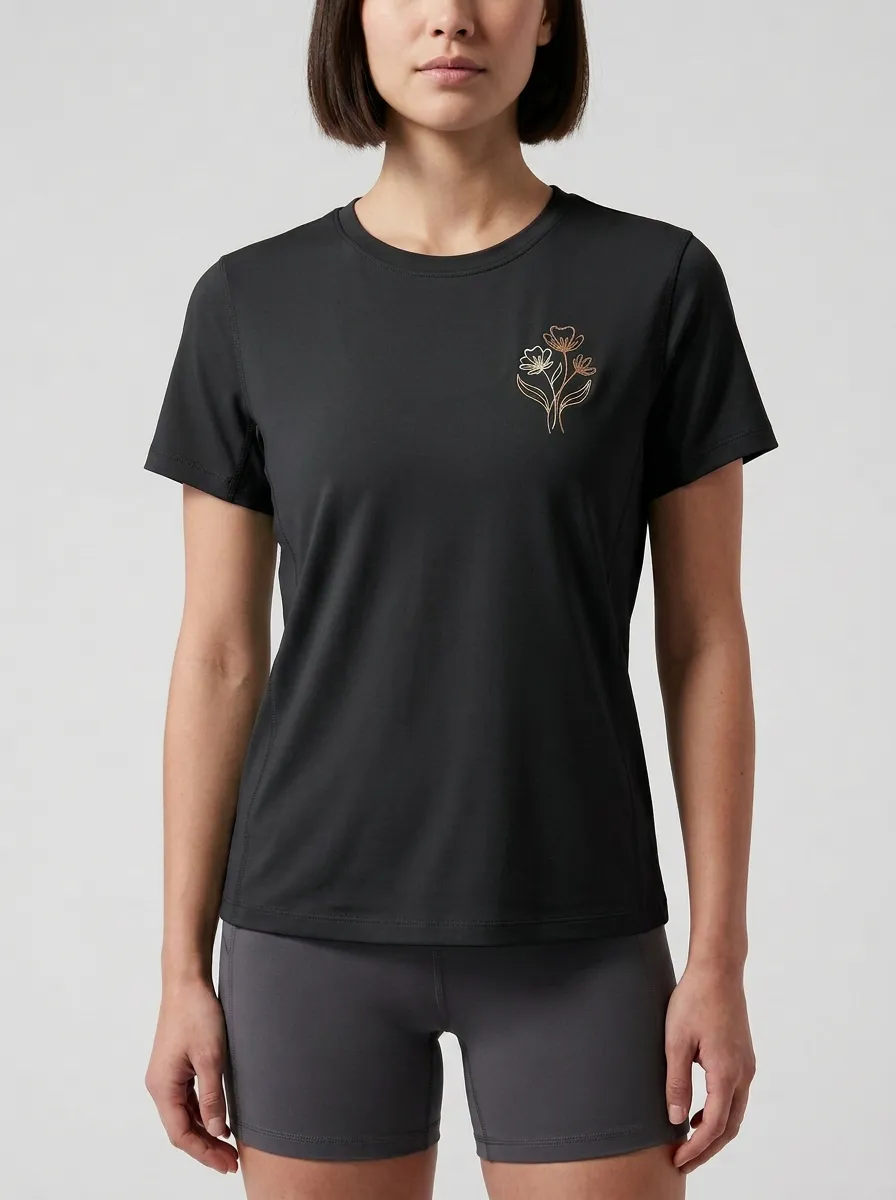 Women's Floral Line-Art Paneled Crewneck T-Shirt