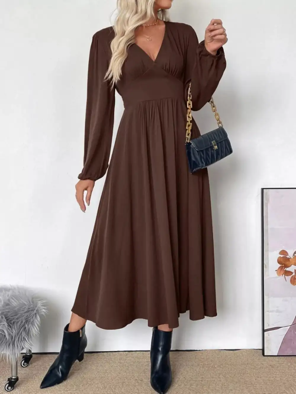 V Neck Midi Dress