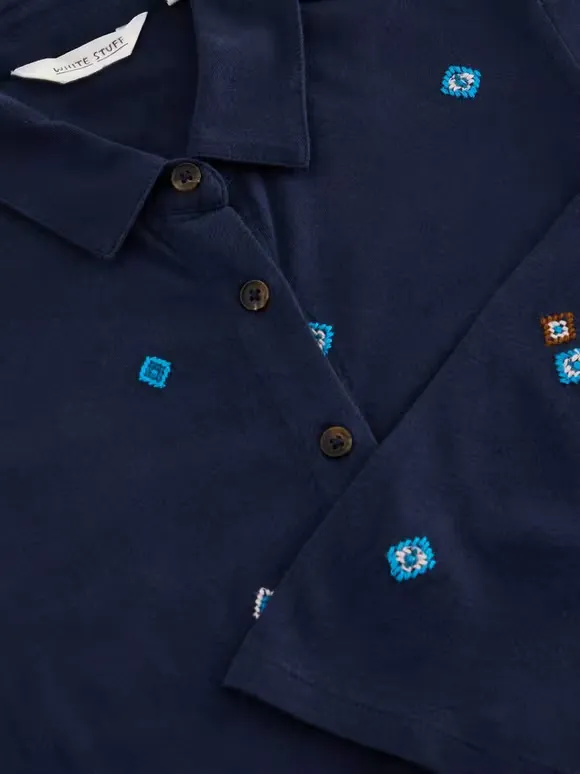 Embroidered Jersey Dress In Navy Print