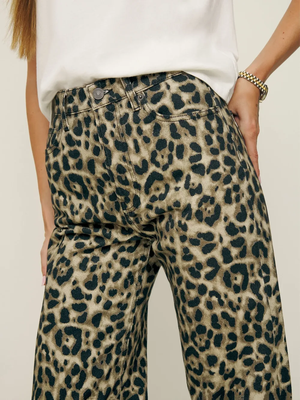 Leopard Print Wide Leg Jeans