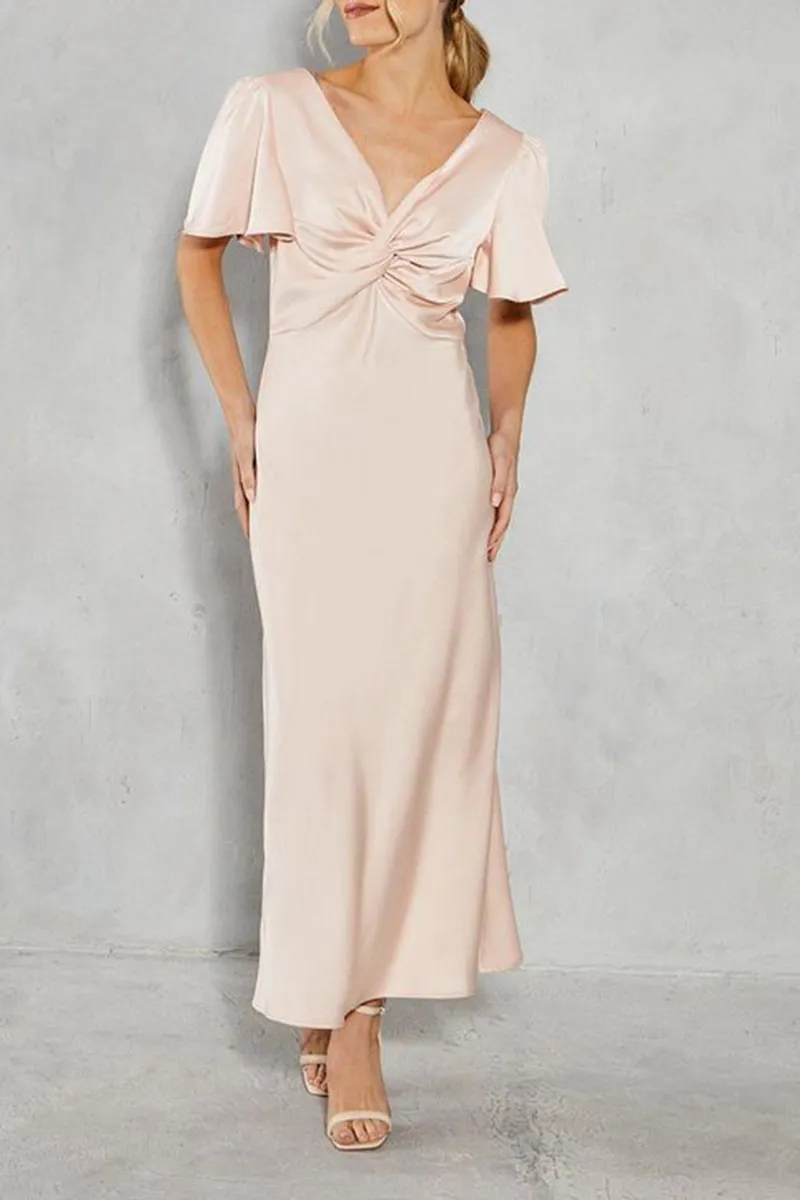 Casual Style Satin Twist Front Angel Sleeve Dress