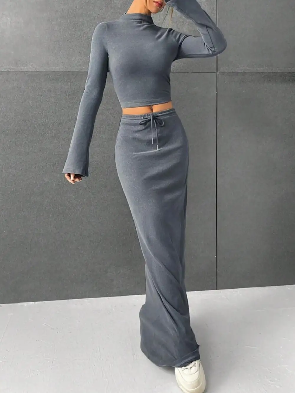 Long Sleeve Top & Drawstring Maxi Skirt Set