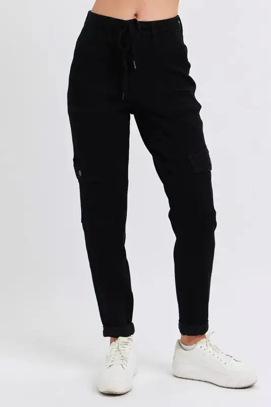 High-Waist Drawstring Cuffed Pocketed Cargo Jogger Pants