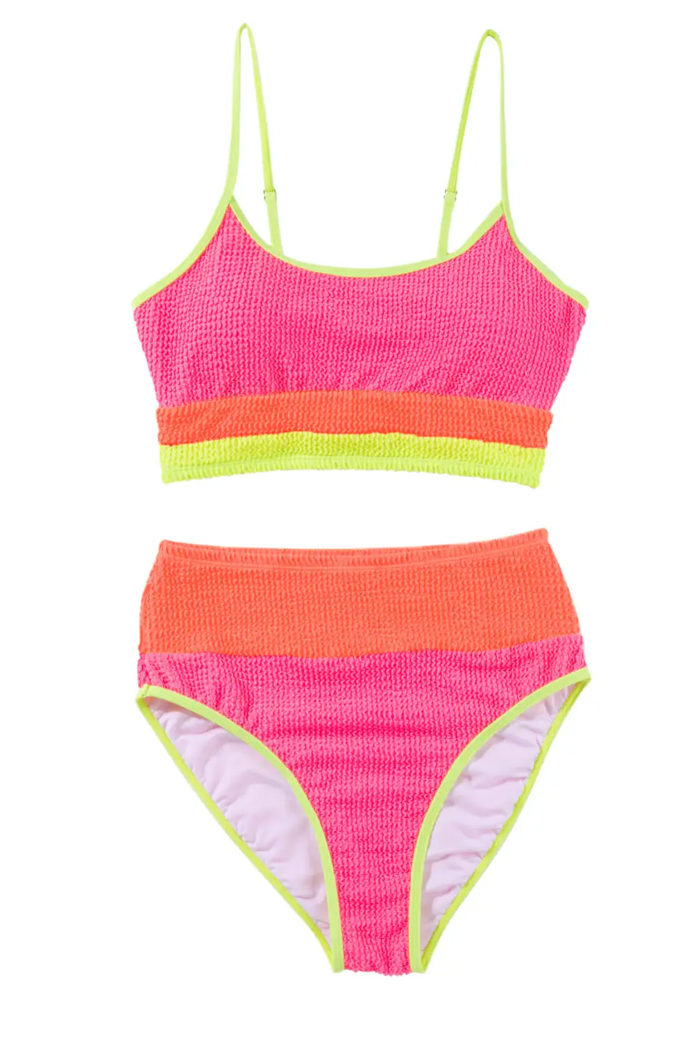 Blocked Pattern High Waisted Bikini Swim Set