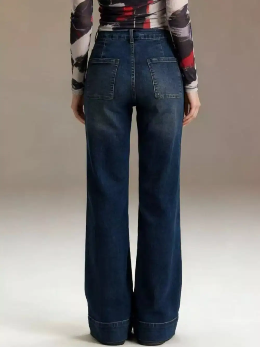 Pocketed High Waist Flare Leg Denim Jeans