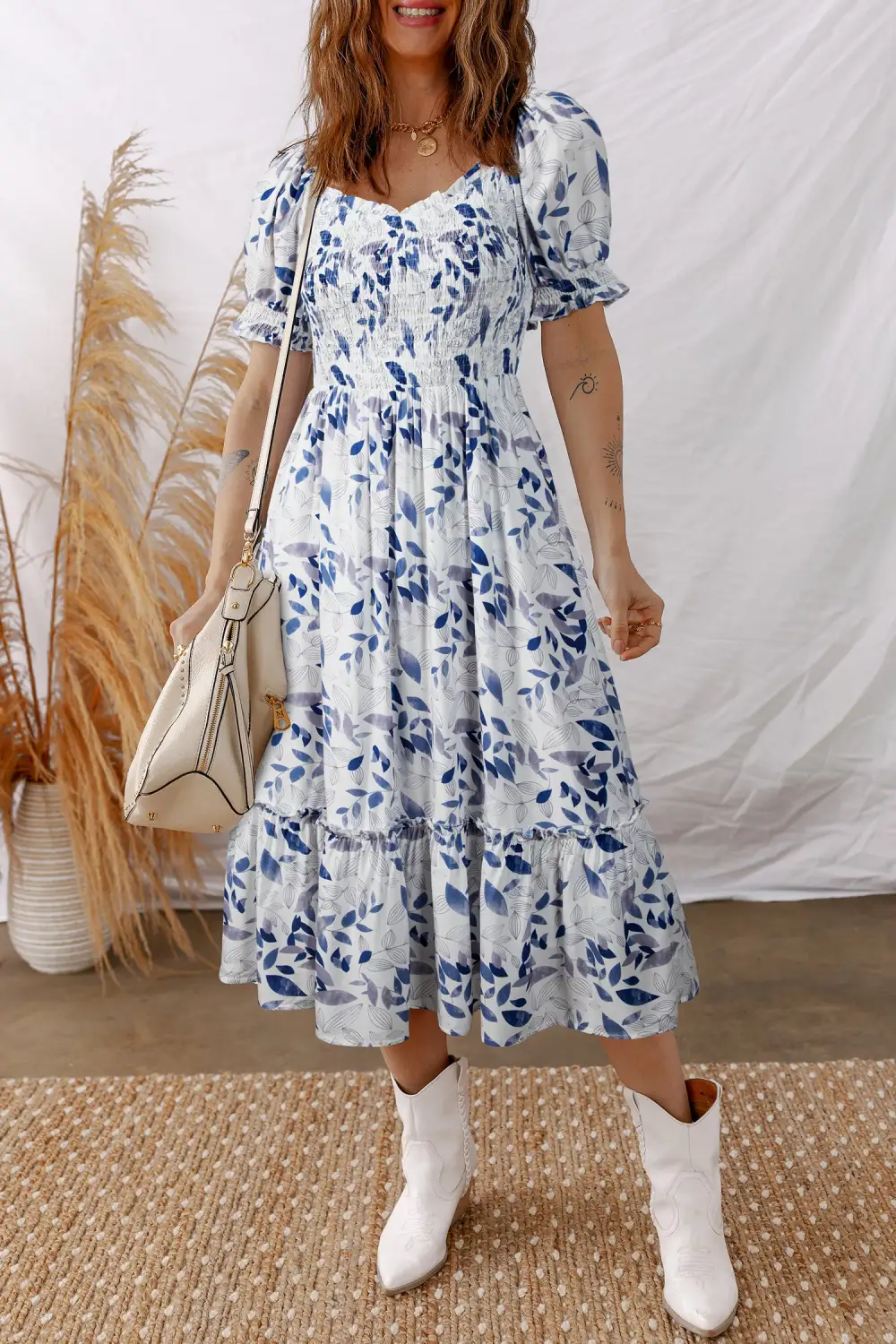 Floral Tiered Smocked Midi Dress