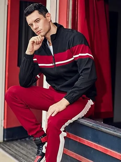Leading The Better Life Men'S Sweat Suit 2 Piece Outfit Casual Contrast Sports Jogging Tracksuits Set