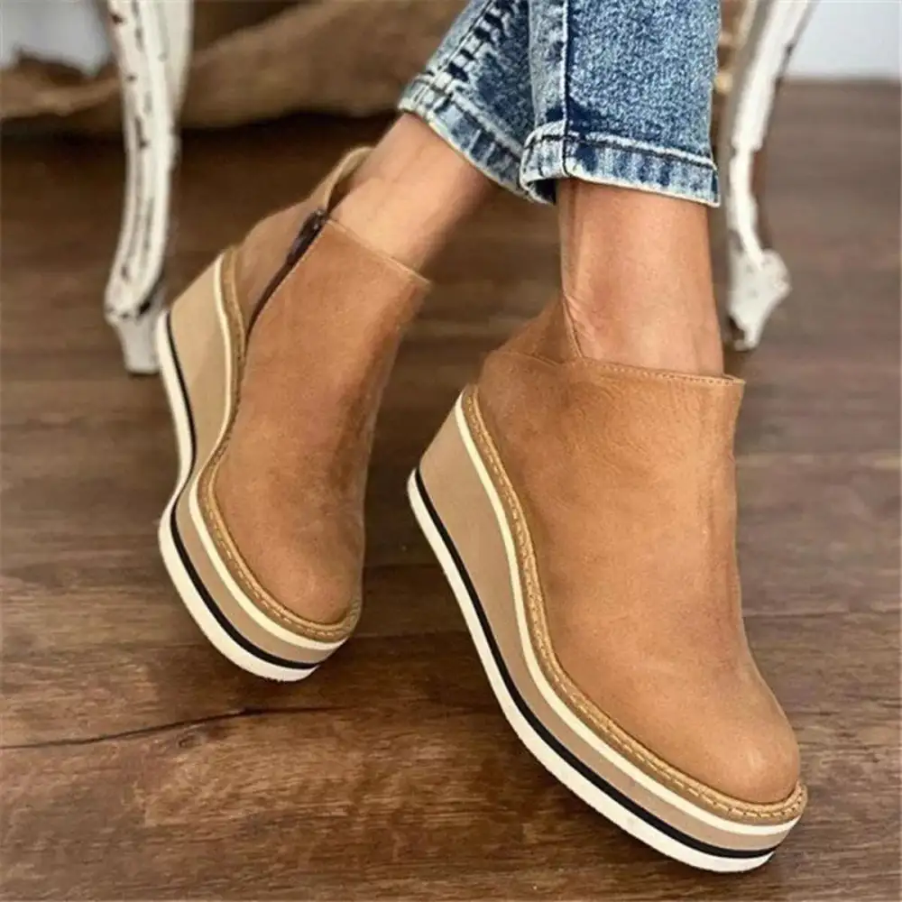 Ankle Wedge Boots with Zipper