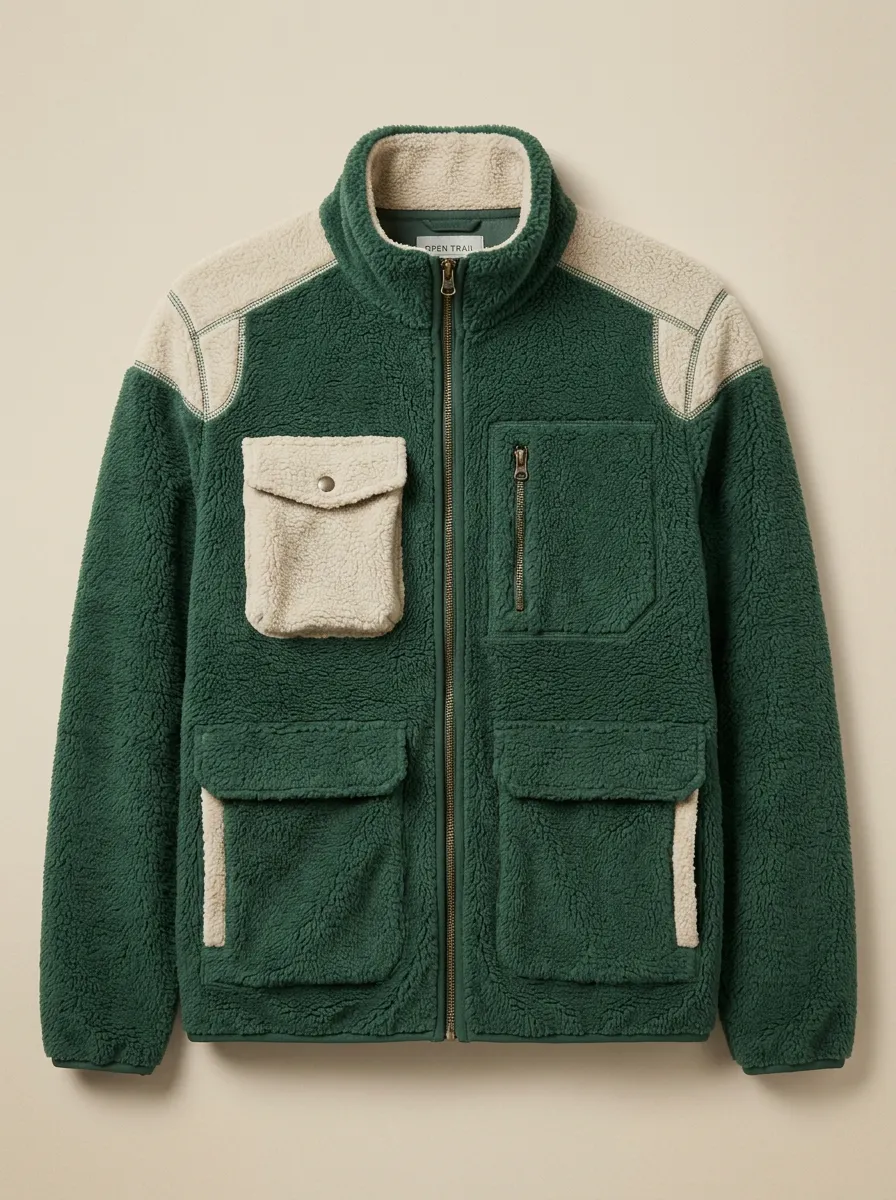 Hiking Colorblock Sherpa Fleece Zip Jacket