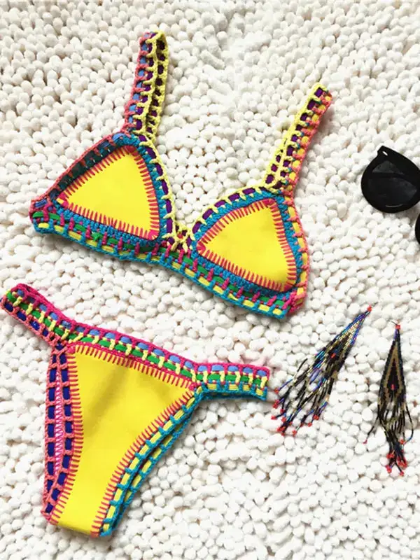 Handwoven Colorful Bikini Top Swim Set