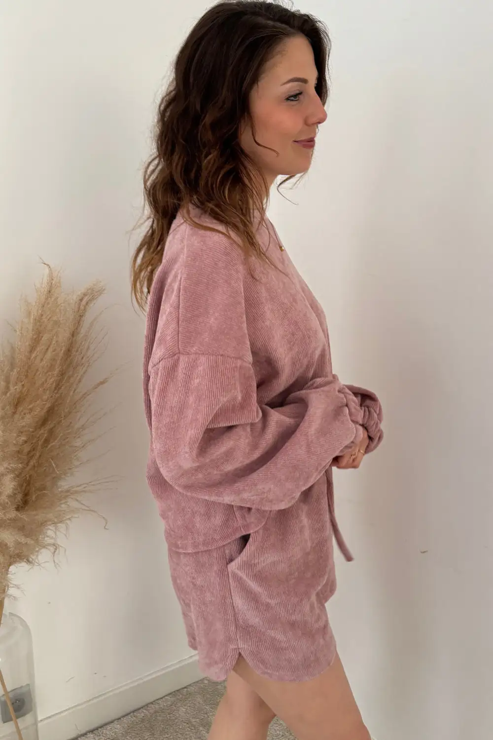 Solid Knit Relaxed Shorts Lounge Set Look