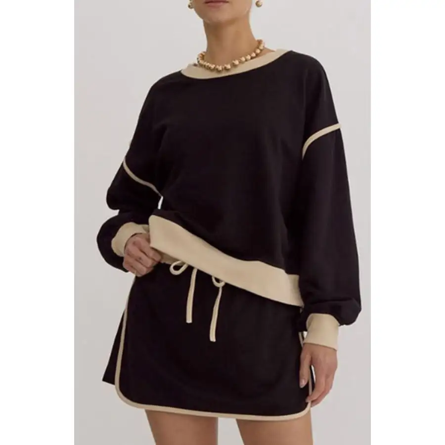 Contrast Trim Round Neck Top and Skort Set