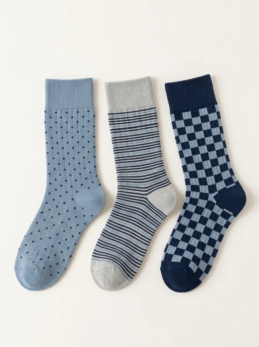 Polka Dot Striped Checkered Three Pair Sock Set