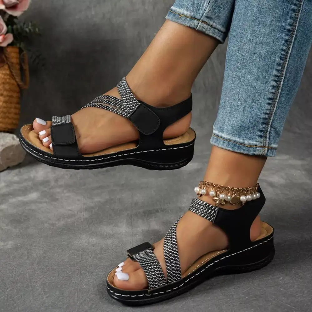Textured Open Toe Wedge Sandals