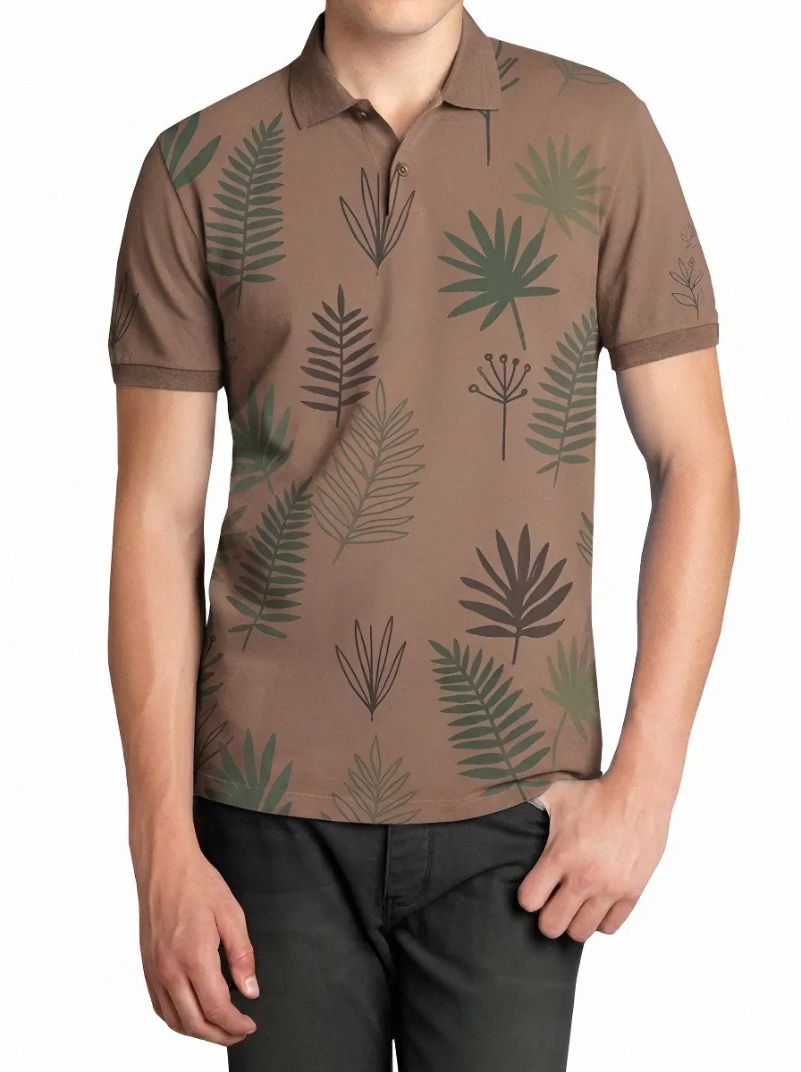 Men's Tropical Botanical Leaf Pattern Printed Polo Shirt