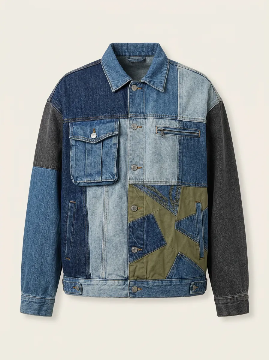 Men's Multicolor Patchwork Denim Trucker Jacket