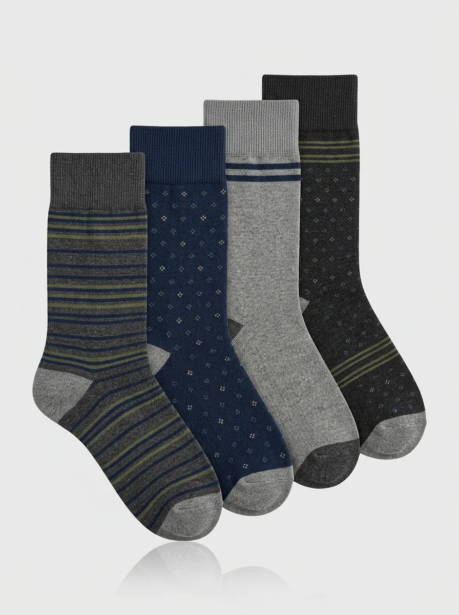 Striped Polka Dot Geometric Ribbed Texture Men's Crew Socks Four-Pair Pack