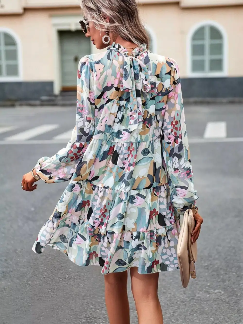 Wearable Cut Printed Long Sleeve Mini Dress
