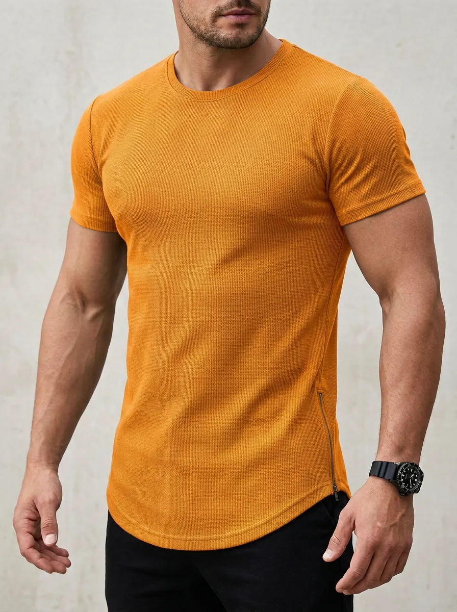 Men's Waffle Knit Curved Hem T-Shirt