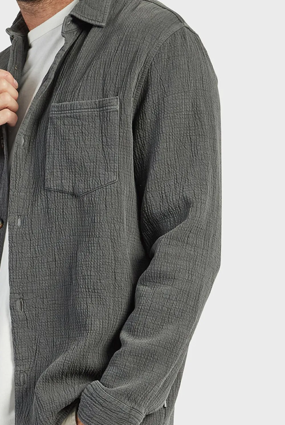 Gray Textured Button Down Overshirt