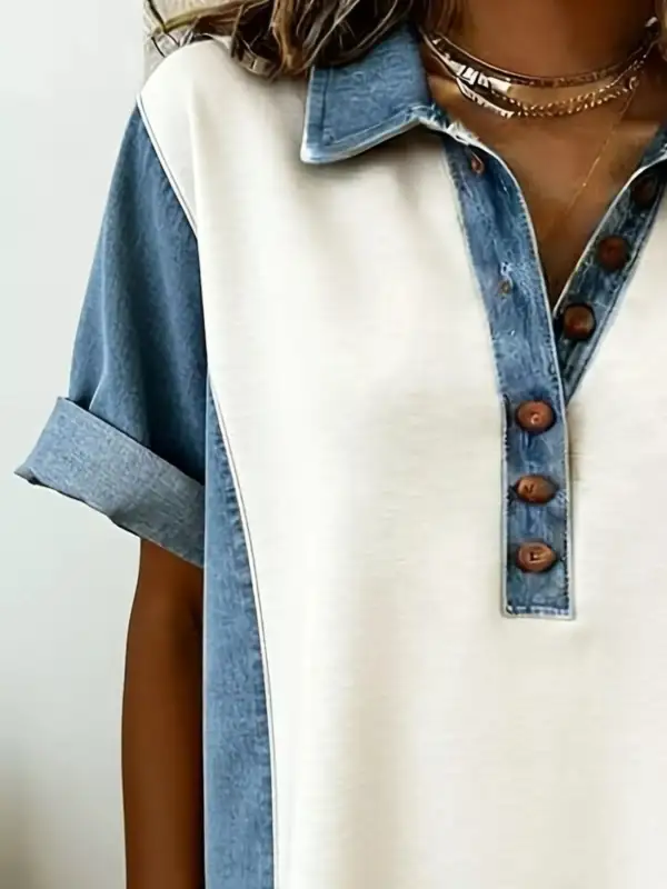 Patchwork Denim Button Front Mini Dress
