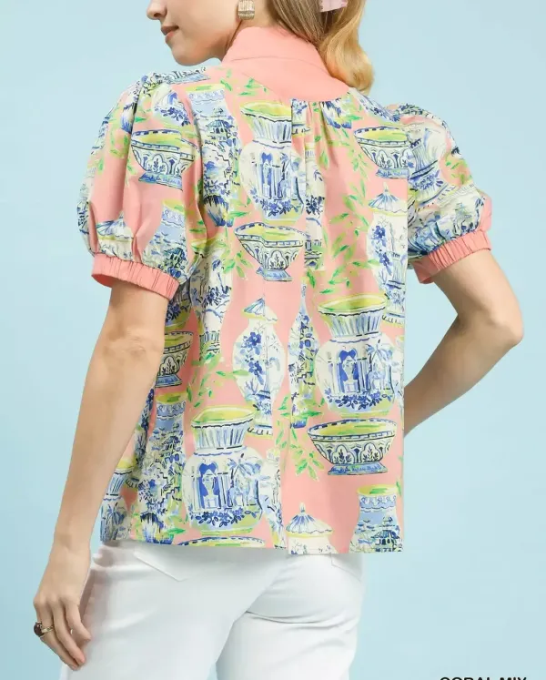 Artistic Abstract Print V-Neck Top