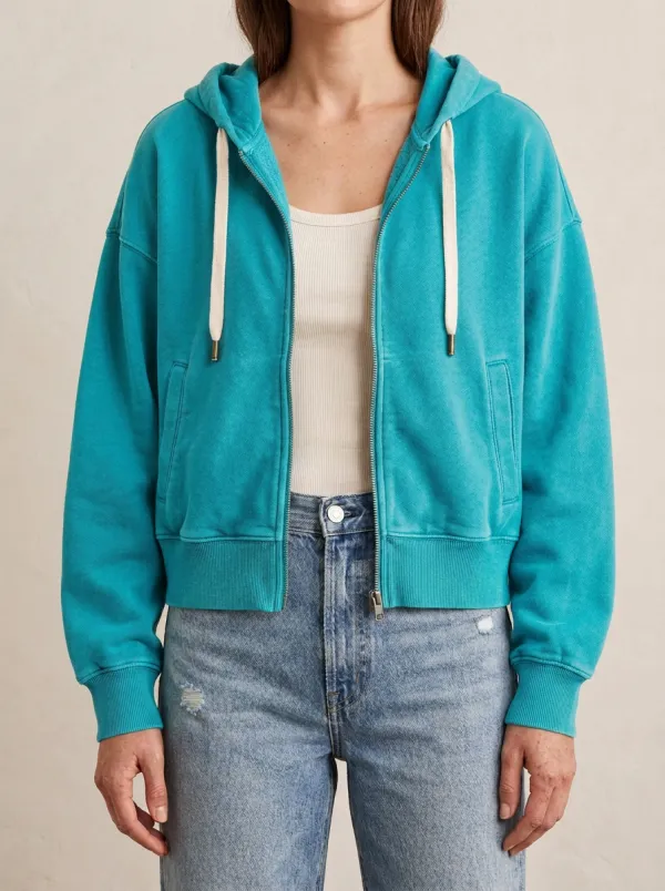Refined Vintage-Wash Zip-Up Women's Zip-Up Hooded Jacket