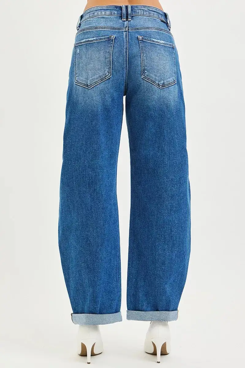 Clean Mid Rise Barrel Leg Denim Jeans