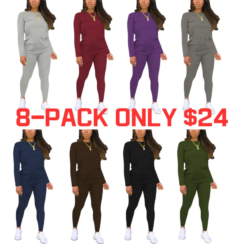Women's Minimalist Chic Solid Long Sleeve Tee & Elastic Waist Pants Set
