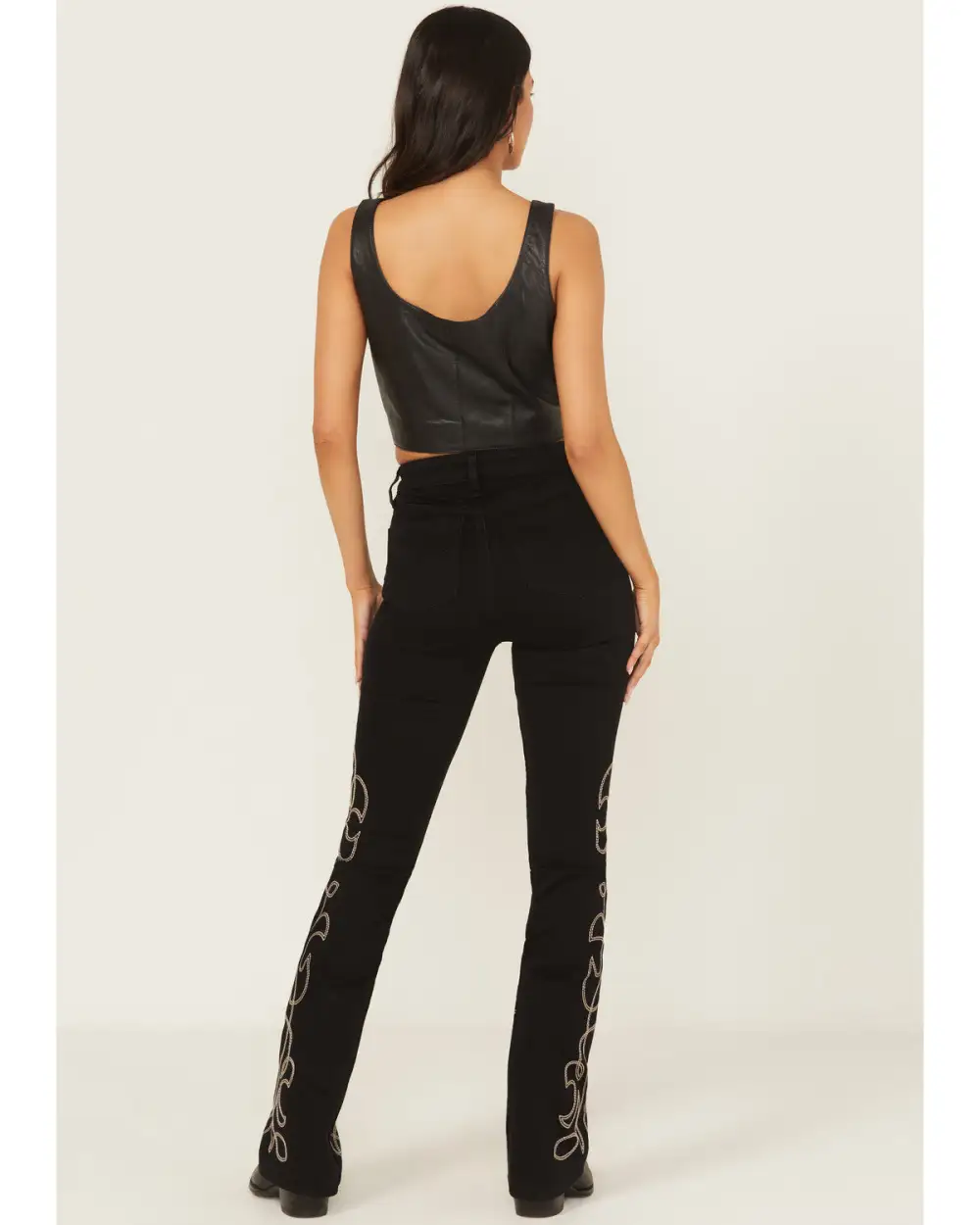 Classic High Rise Bootcut Stretch Denim Embroidered Jeans